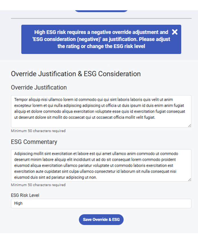 Screenshot of ESG risk assessment module